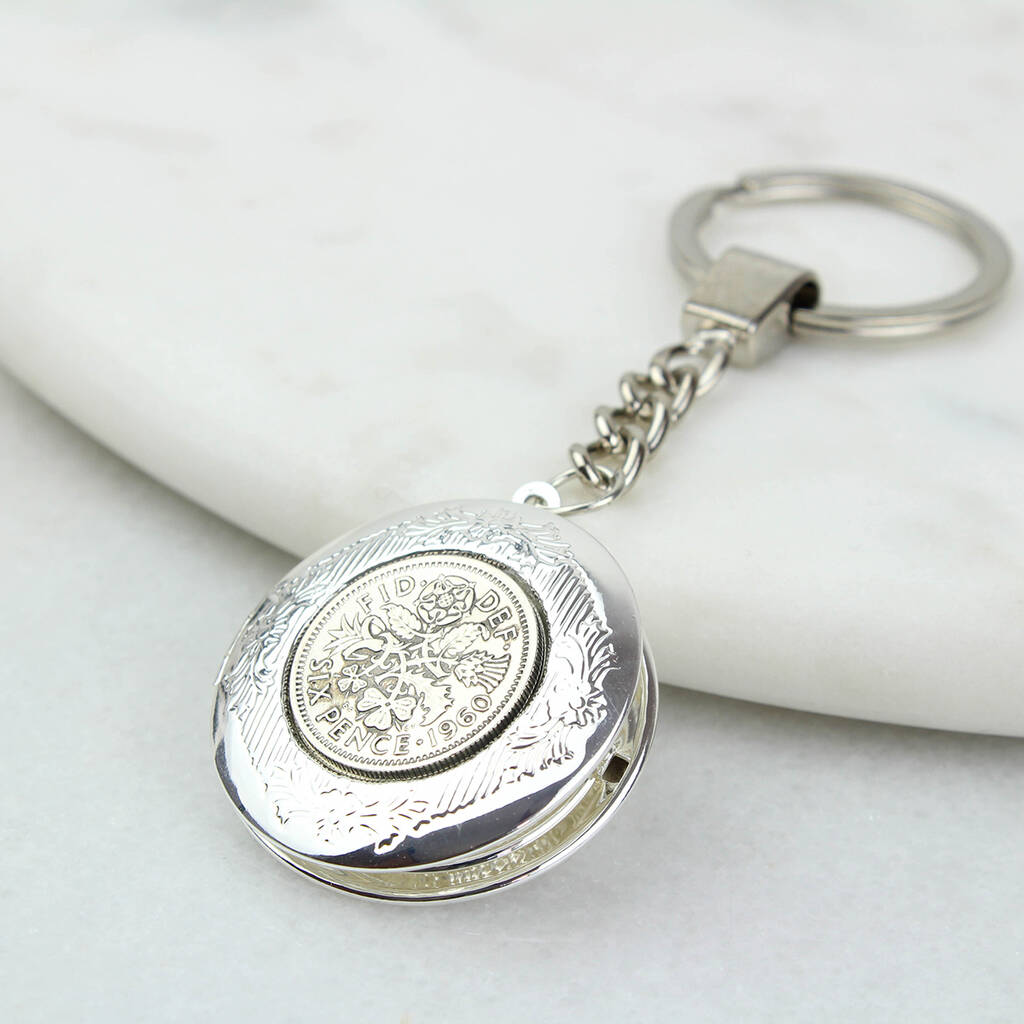 60th Birthday Lucky Sixpence Locket Keyring