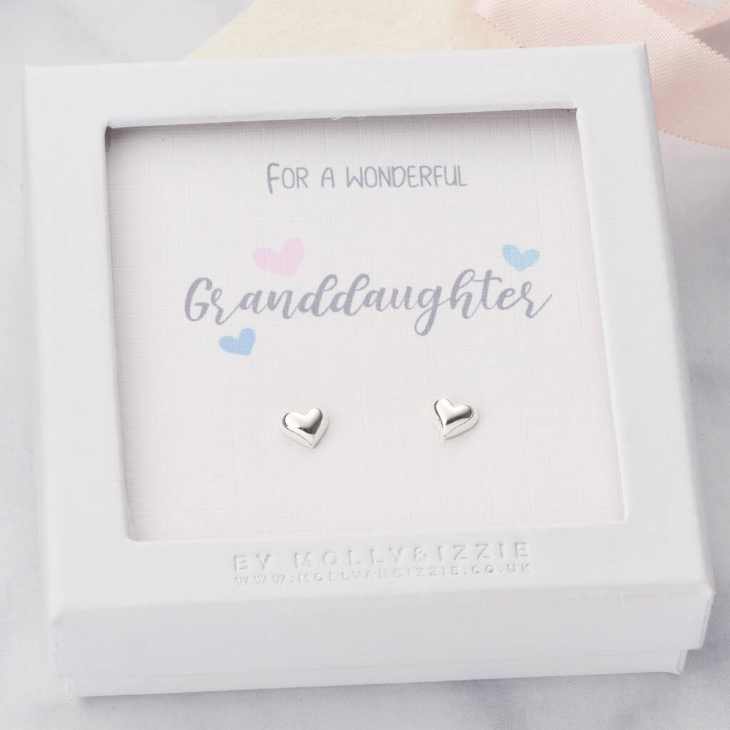 Luxury Sterling Silver Heart Earrings For Granddaughter