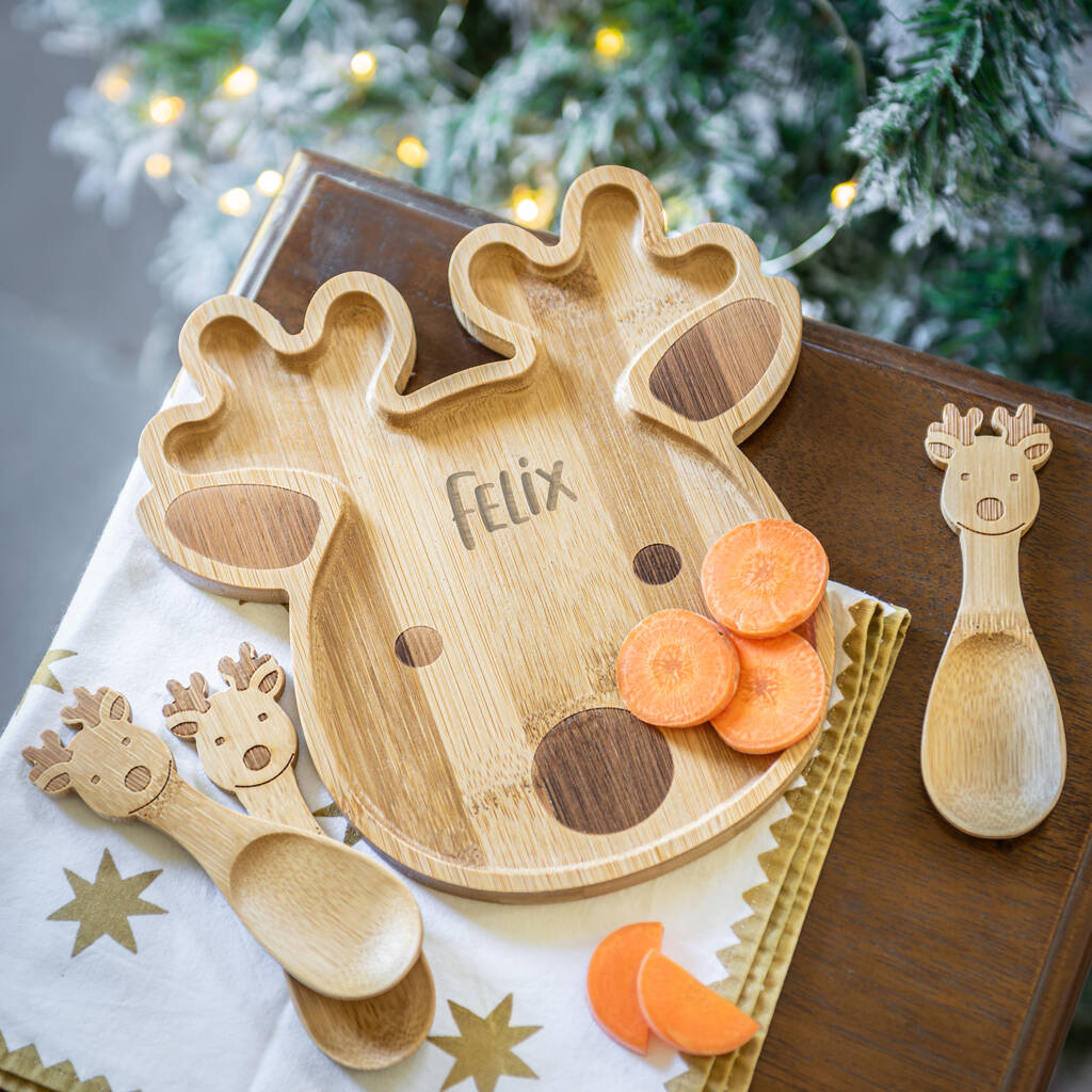 Personalised Reindeer Bamboo Christmas Plate