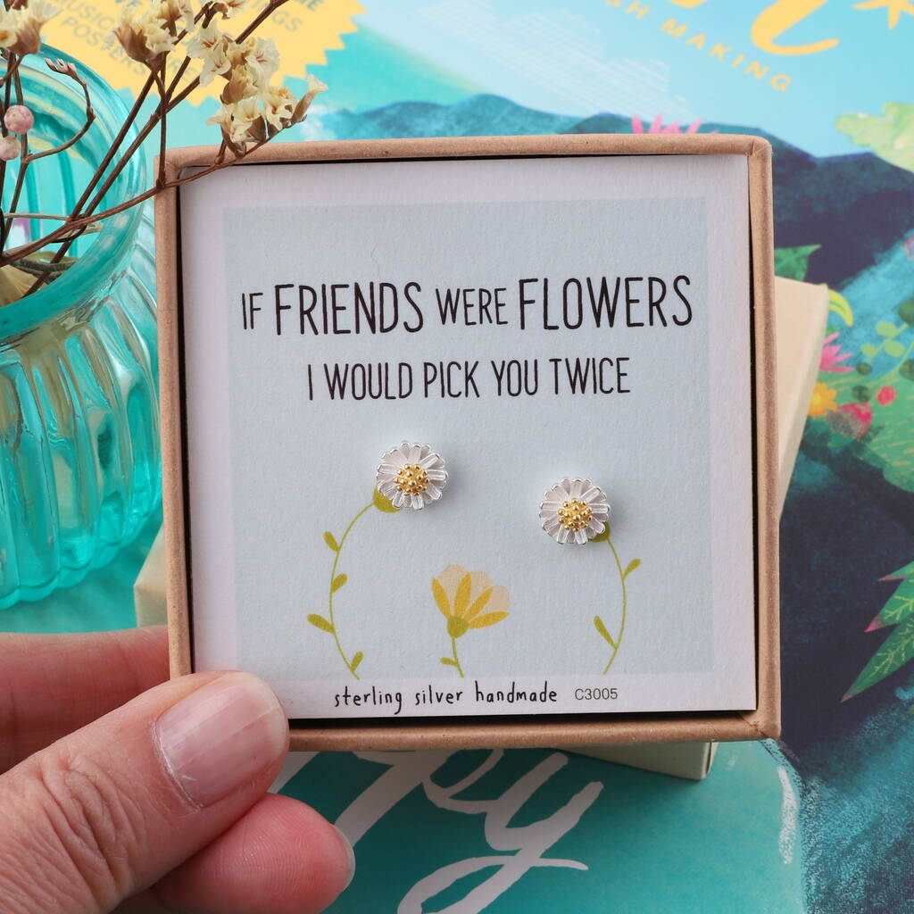 Sterling Silver 'Friends Were Flowers' Earring Studs