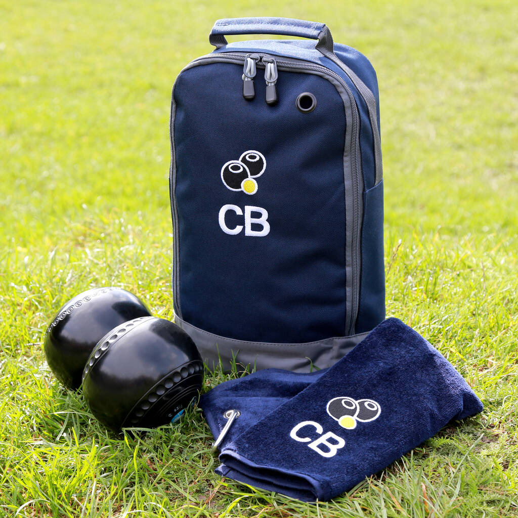 Personalised Bowls Shoe Bag And Towel Set