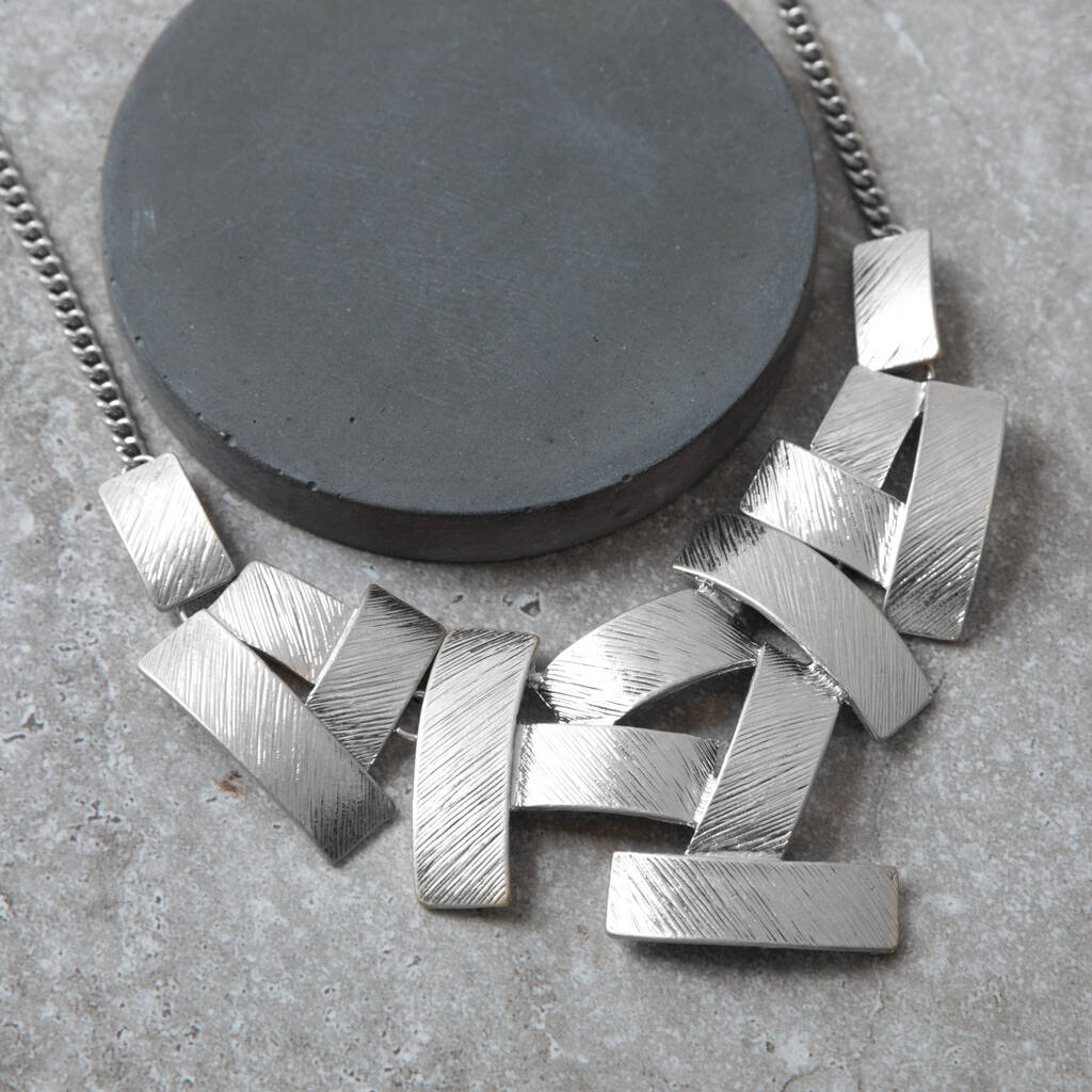 Silver Colour Layered Rectangle Statement Necklace