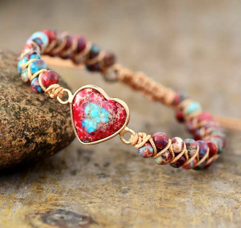 Natural Jasper Love Heart Stone Bracelet