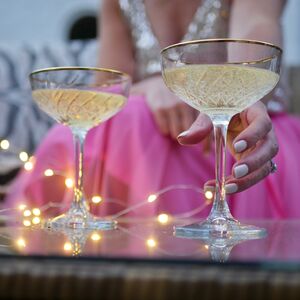 Pair Of Gold Rimmed Vintage Style Champagne Glasses